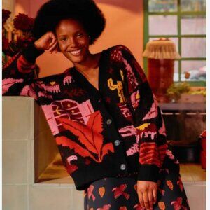 FARM RIO MIXED BLACK PRINTS CARDIGAN IN TROPICAL MAGIC
